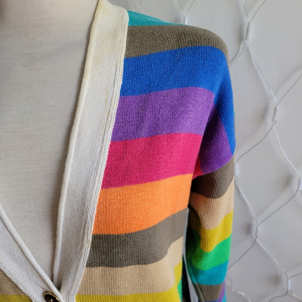 *SOLD* 80s Vintage Ted Lapidus Striped Cotton Cardigan Sweater / Medium - Picture 2 of 6